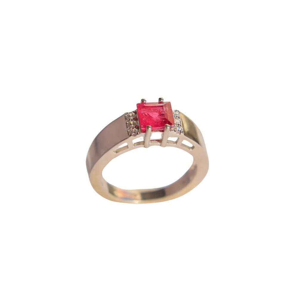 Genuine Pink Tourmaline Ring with CZ in 925 Sterling Silver - Picture 3 of 7